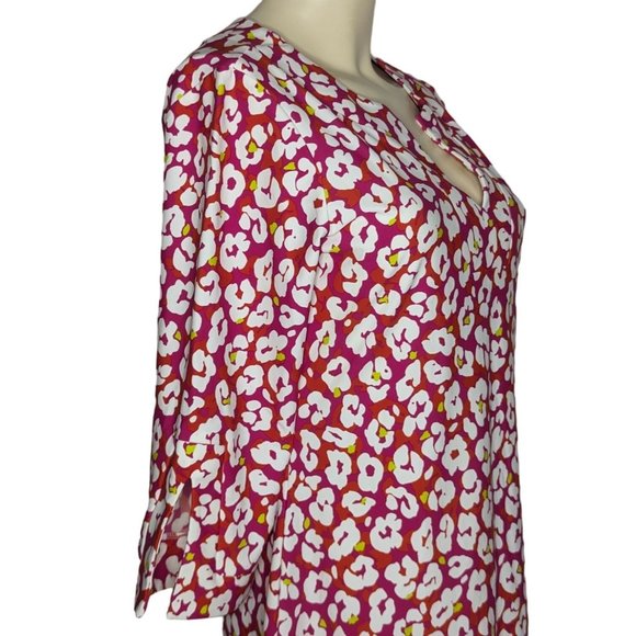 June Connally V neck pink white floral abstract above knee summer dress Size M - Picture 5 of 12
